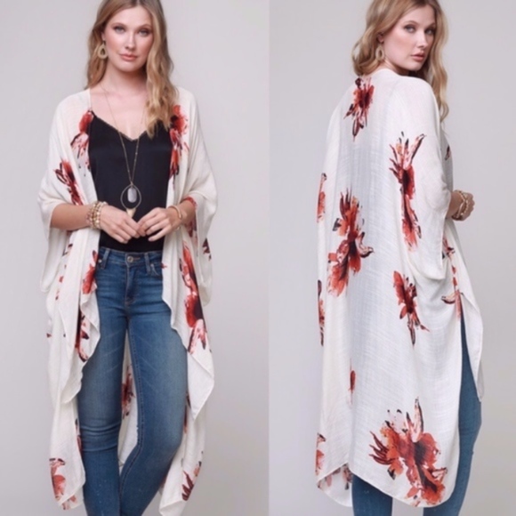 Bohemian Floral print Open Front kimono Cover up - Picture 2 of 5